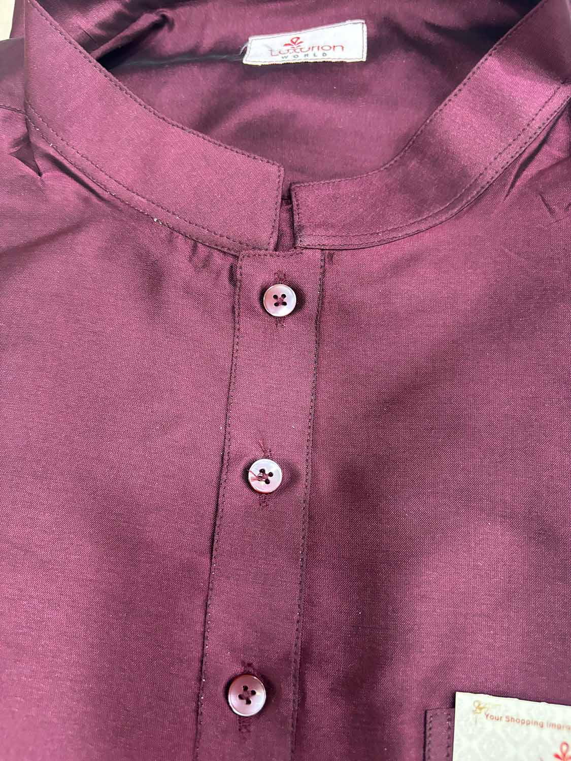 Stylish Wine Plain Silk Short Kurta - Luxurion World
