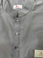 Classic Grey Plain Silk Short Kurta - Luxurion World