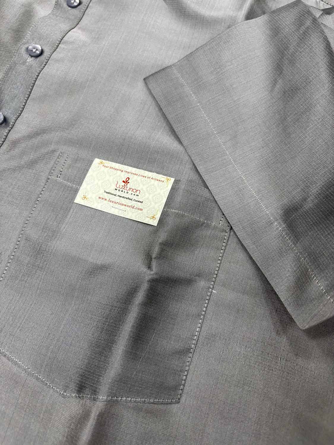 Classic Grey Plain Silk Short Kurta - Luxurion World