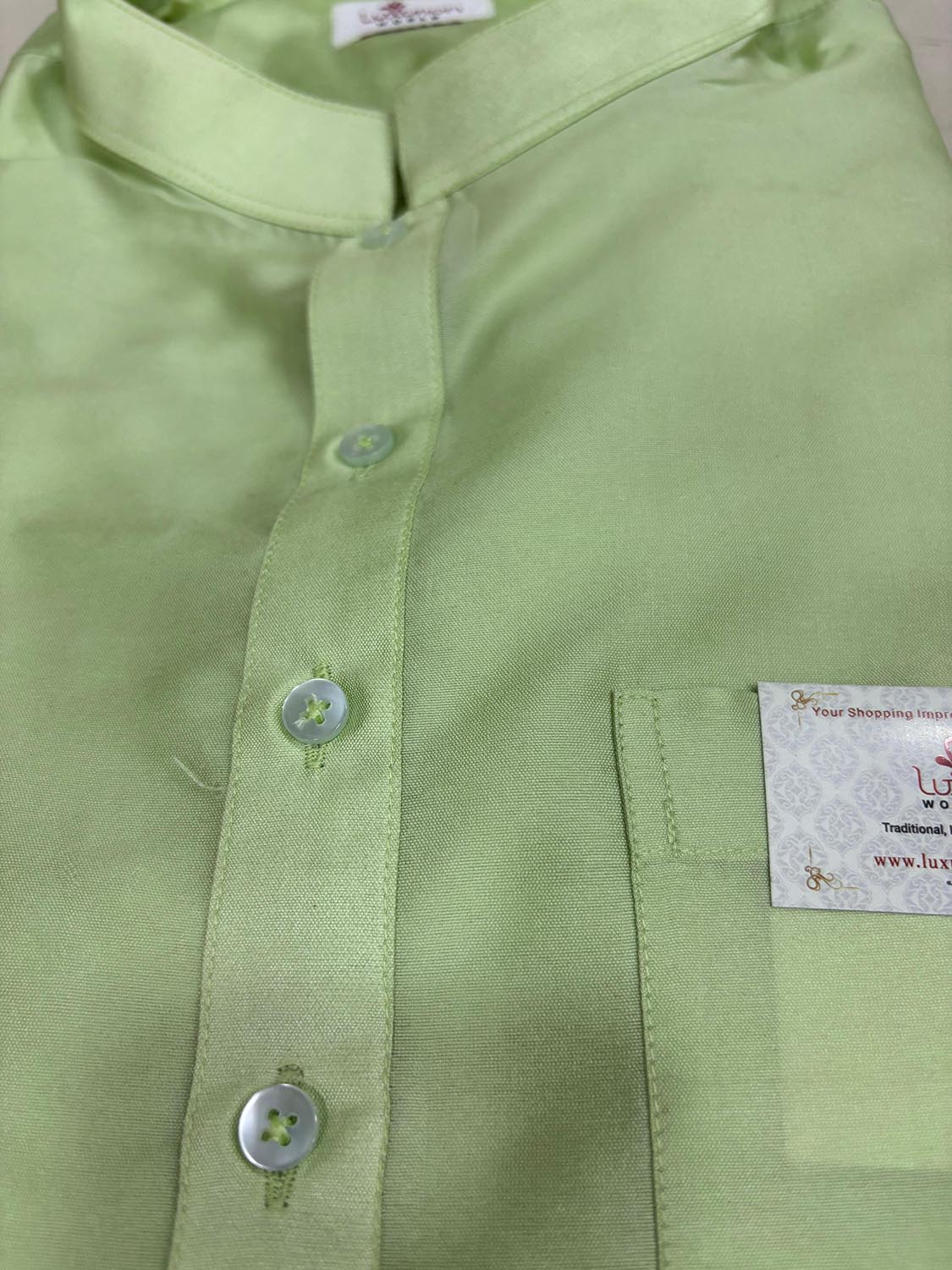 Stylish Green Plain Silk Short Kurta - Luxurion World