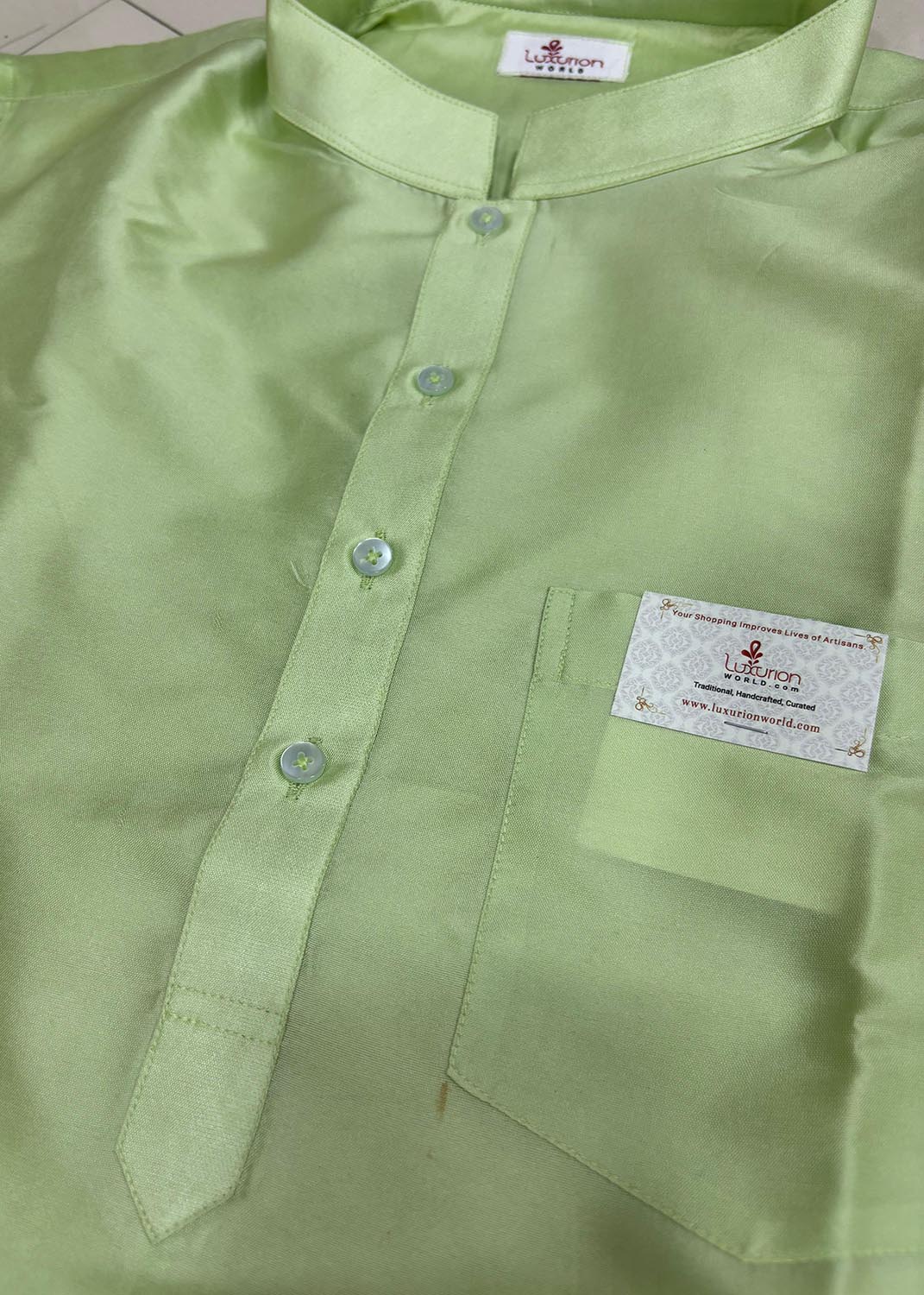 Stylish Green Plain Silk Short Kurta - Luxurion World