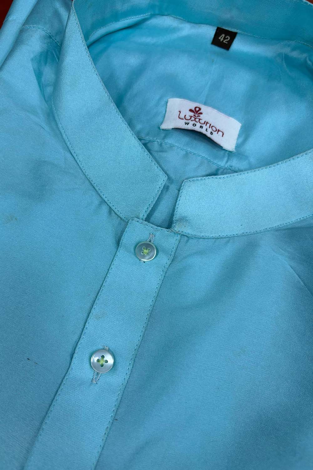 Stylish Blue Plain Silk Short Kurta - Luxurion World