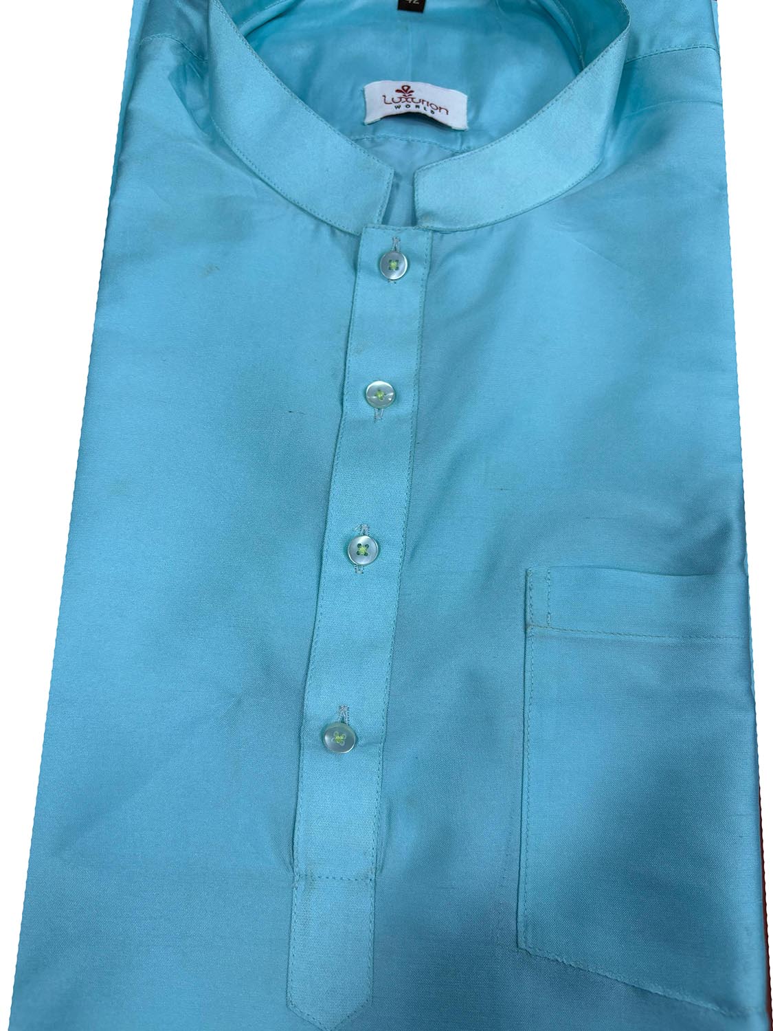 Stylish Blue Plain Silk Short Kurta - Luxurion World