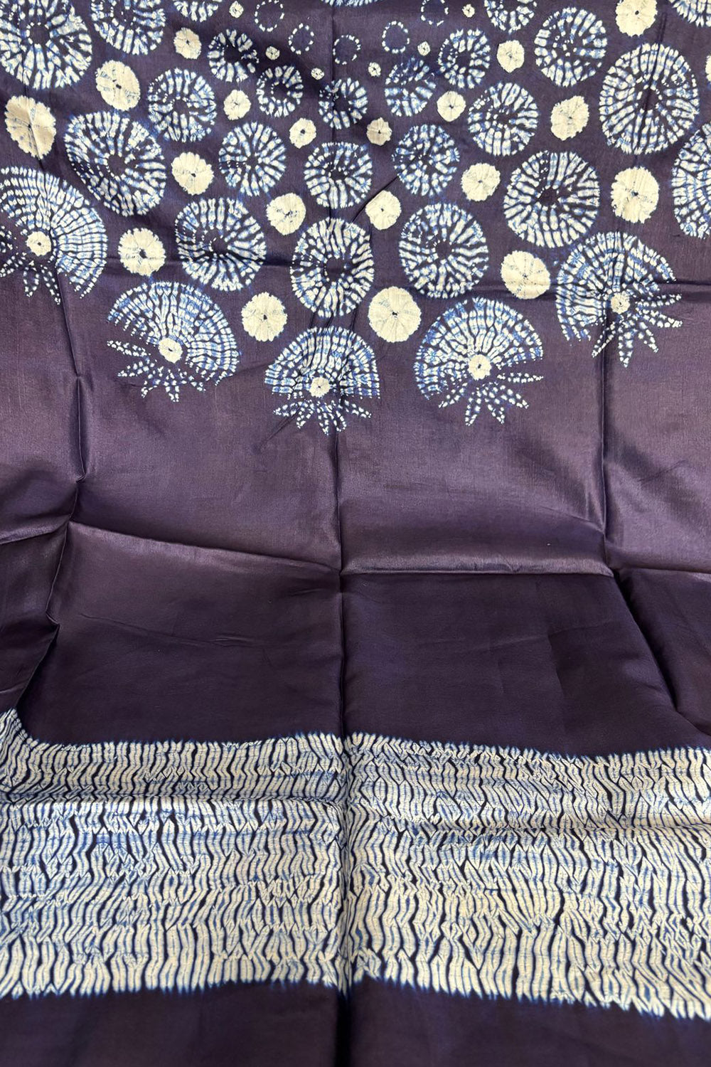 Blue Shibori Tie N Dye Pure Tussar Silk Hand Needle Work Kaftan - Luxurion World