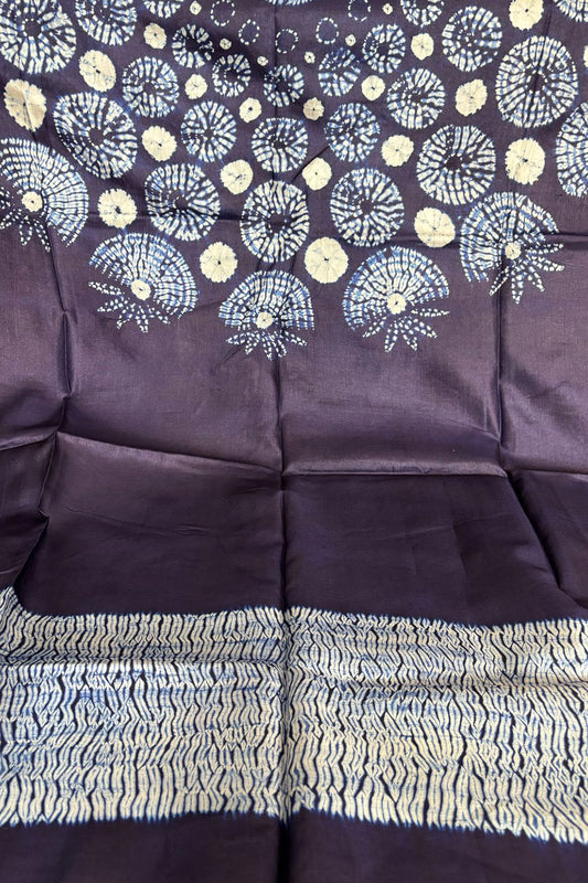 Blue Shibori Tie N Dye Pure Tussar Silk Hand Needle Work Kaftan - Luxurion World