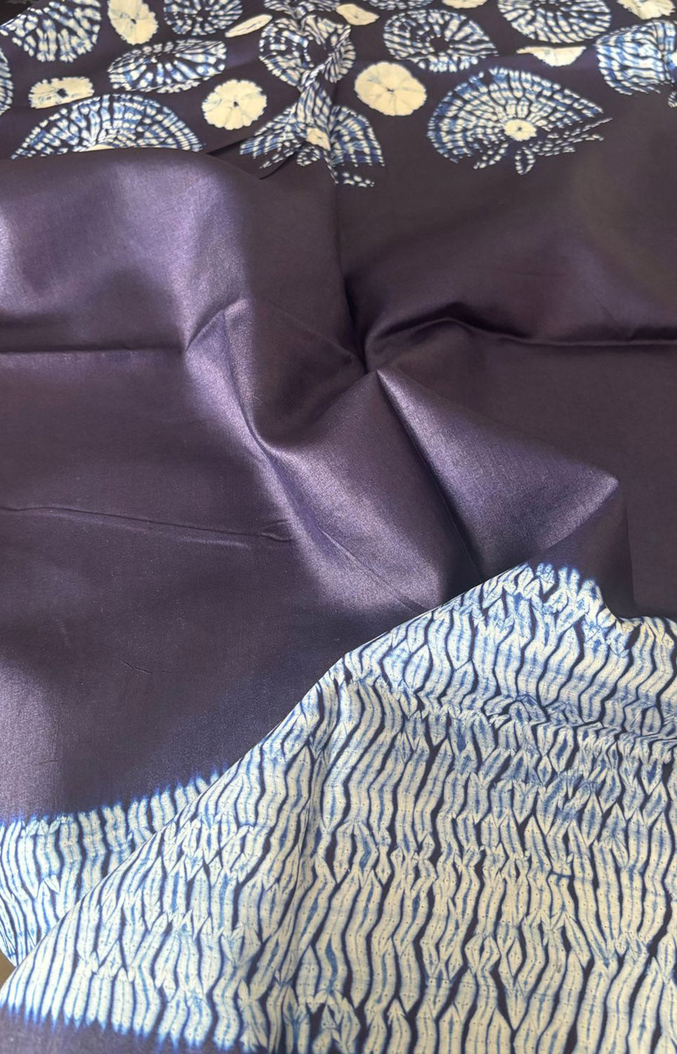 Blue Shibori Tie N Dye Pure Tussar Silk Hand Needle Work Kaftan - Luxurion World