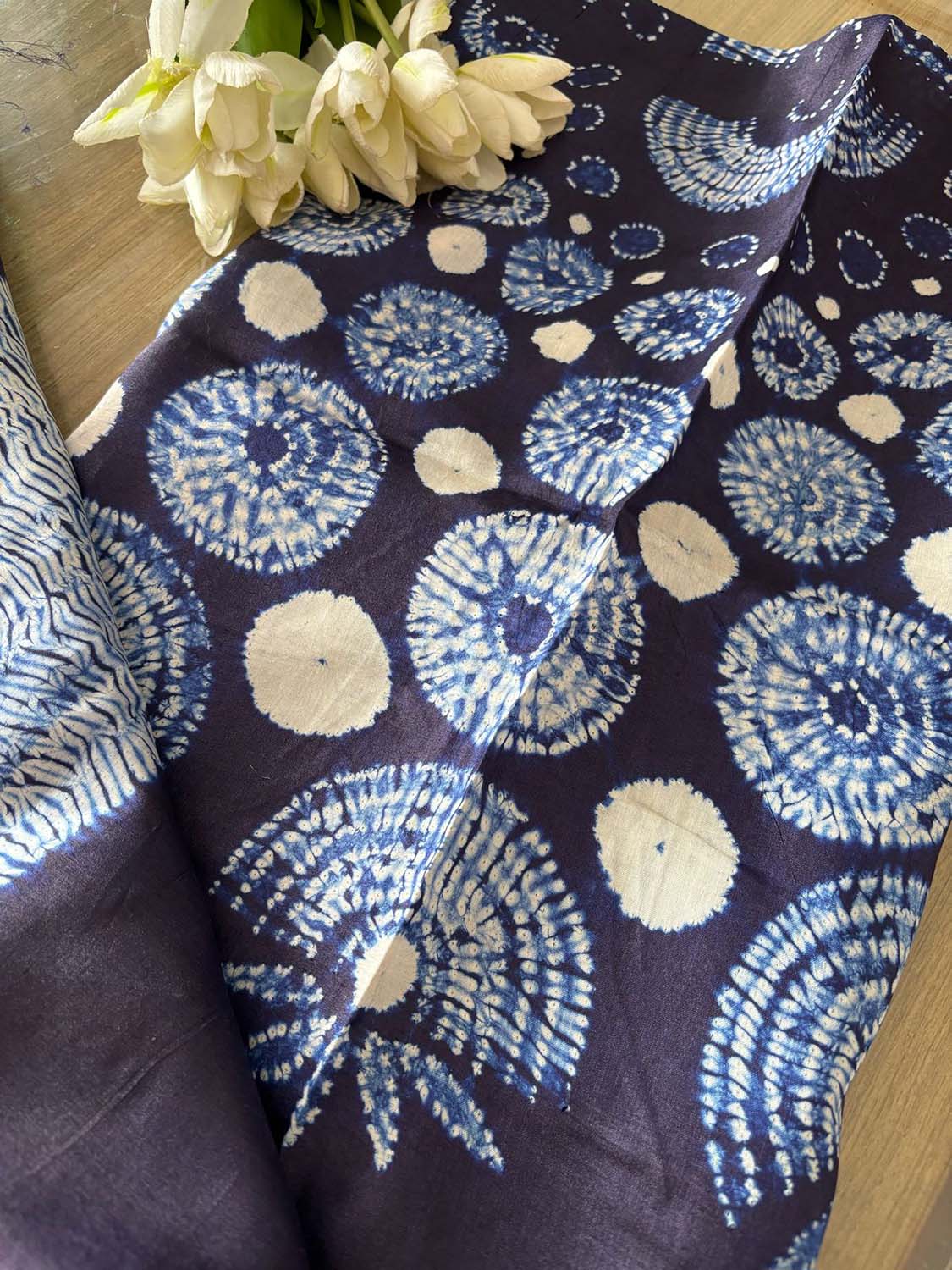 Blue Shibori Tie N Dye Pure Tussar Silk Hand Needle Work Kaftan - Luxurion World