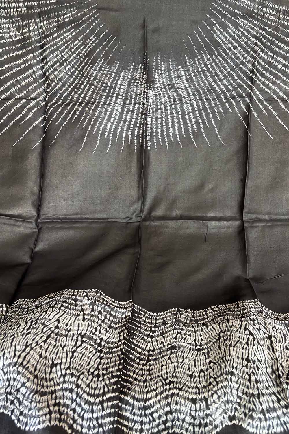 Black Shibori Tie N Dye Pure Tussar Silk Hand Needle Work Kaftan - Luxurion World