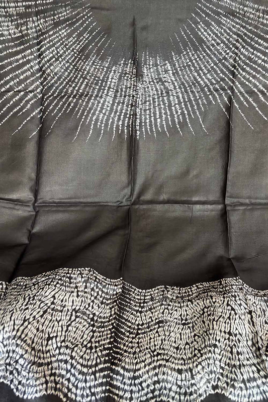 Black Shibori Tie N Dye Pure Tussar Silk Hand Needle Work Kaftan - Luxurion World