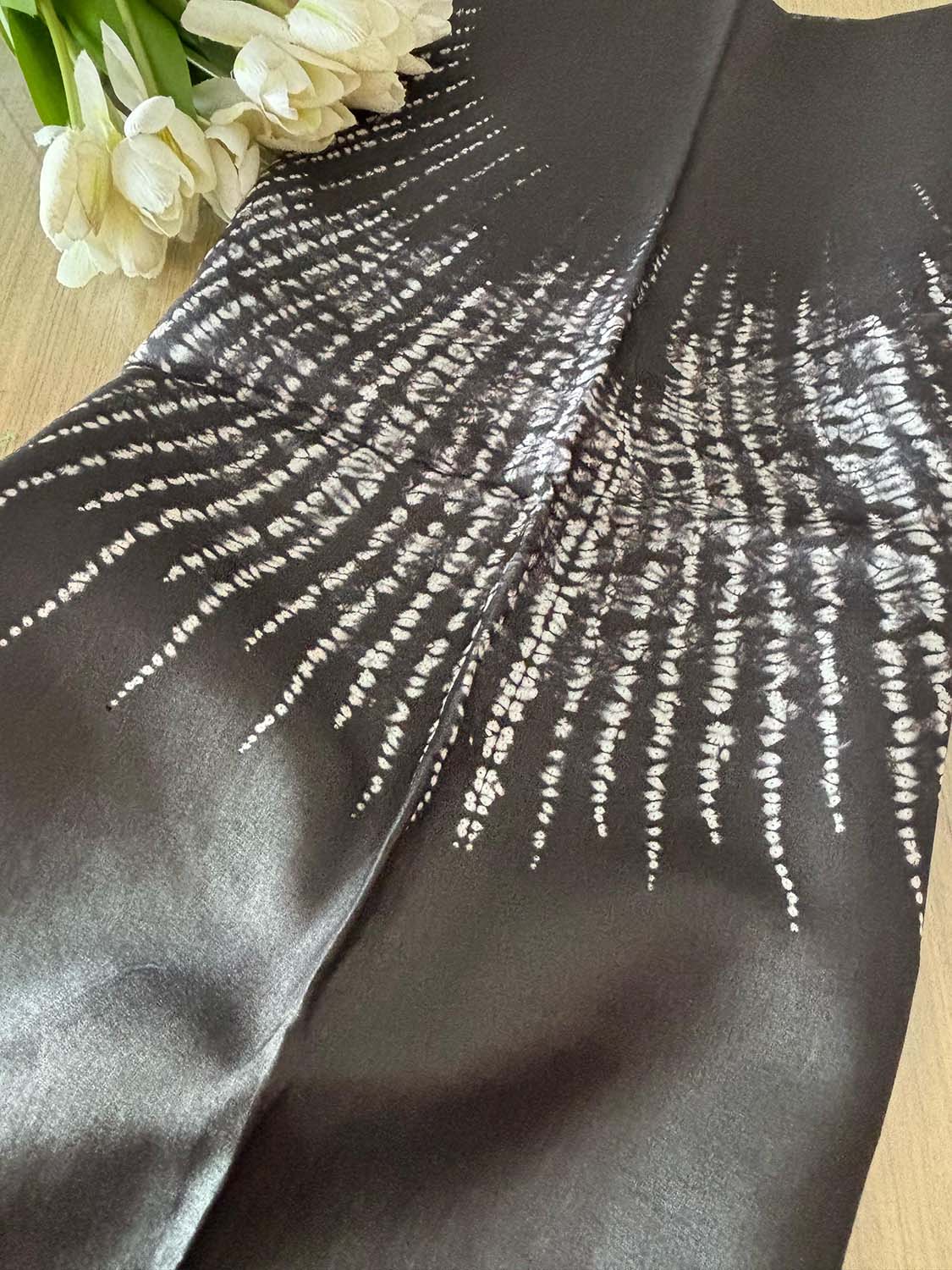 Black Shibori Tie N Dye Pure Tussar Silk Hand Needle Work Kaftan - Luxurion World