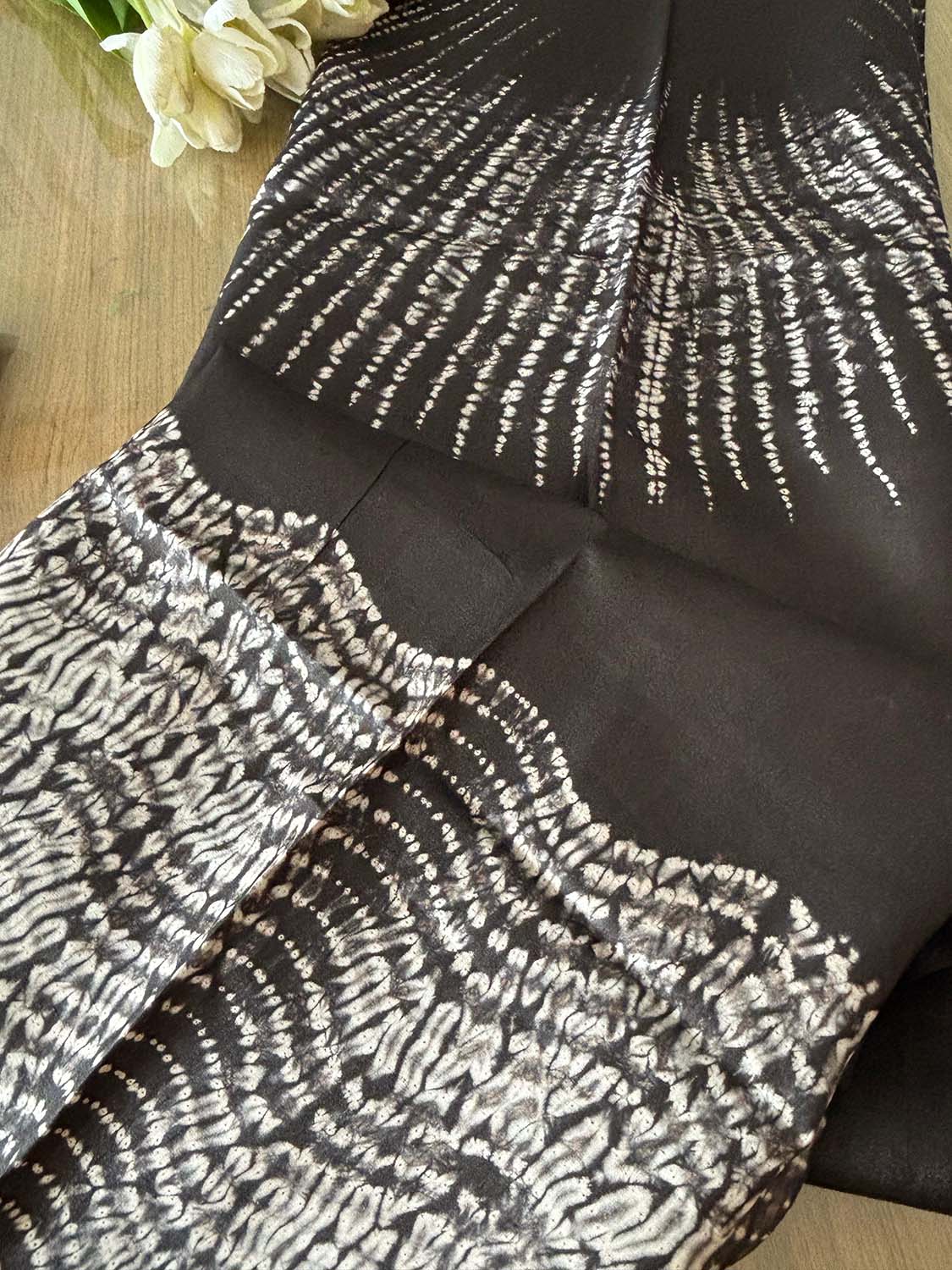 Black Shibori Tie N Dye Pure Tussar Silk Hand Needle Work Kaftan - Luxurion World