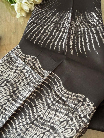 Black Shibori Tie N Dye Pure Tussar Silk Hand Needle Work Kaftan - Luxurion World