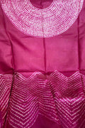 Pink Shibori Tie N Dye Pure Tussar Silk Hand Needle Work Kaftan - Luxurion World