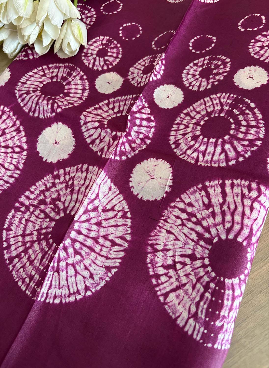 Purple Shibori Tie N Dye Pure Tussar Silk Hand Needle Work Kaftan - Luxurion World