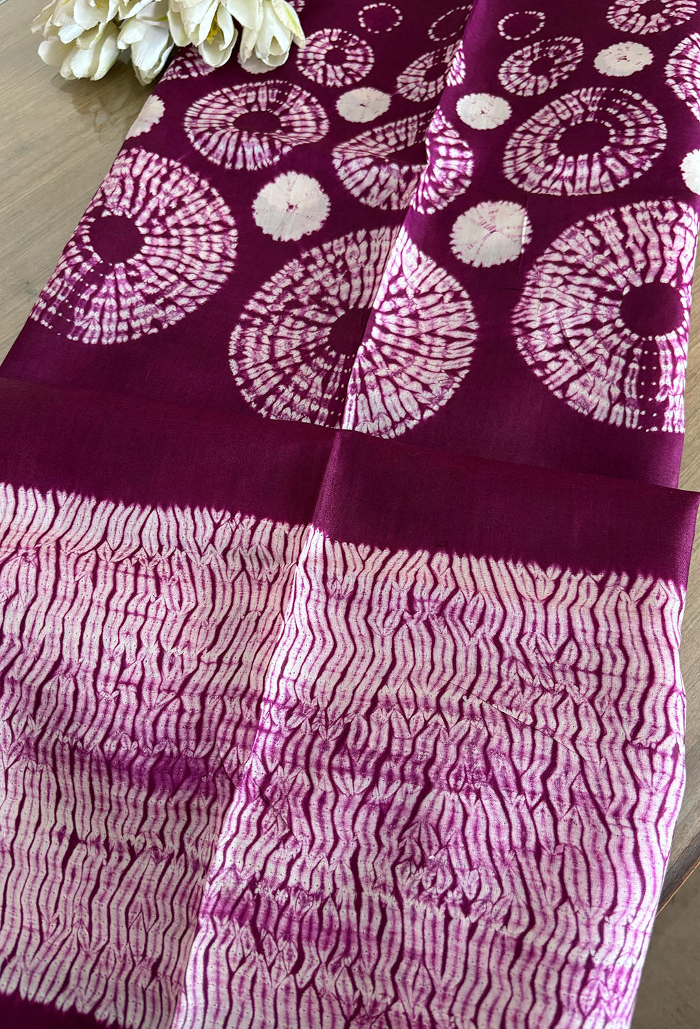 Purple Shibori Tie N Dye Pure Tussar Silk Hand Needle Work Kaftan - Luxurion World