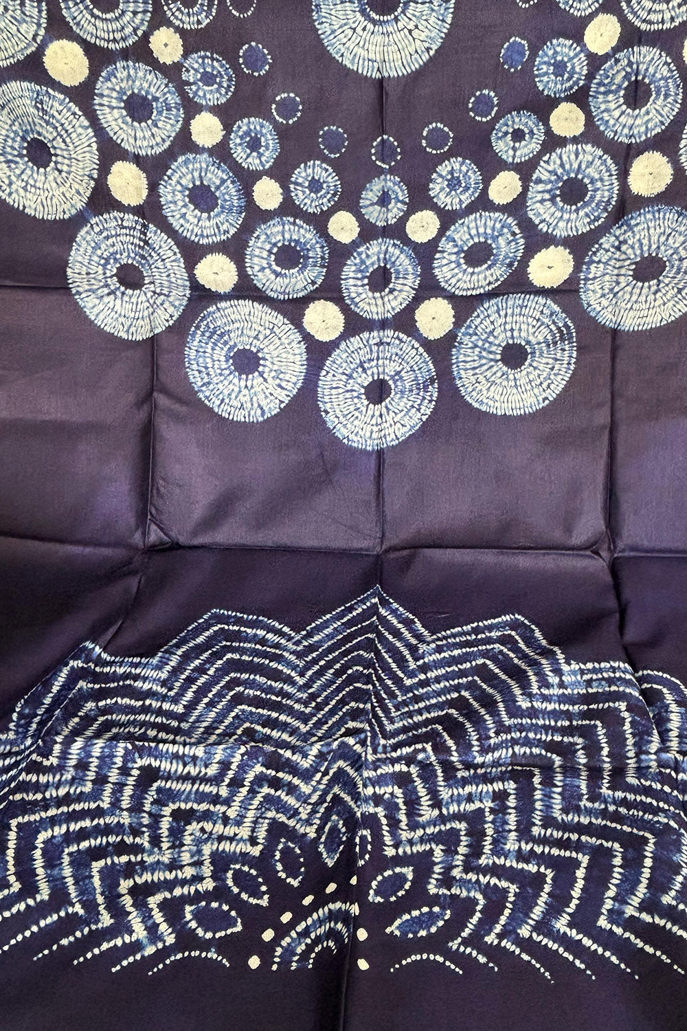 Blue Shibori Tie N Dye Pure Tussar Silk Hand Needle Work Kaftan - Luxurion World