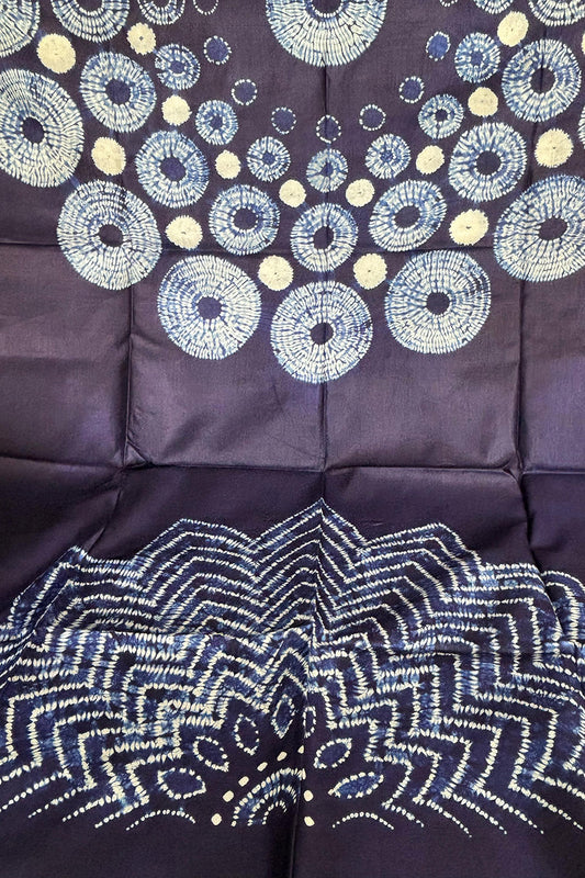 Blue Shibori Tie N Dye Pure Tussar Silk Hand Needle Work Kaftan - Luxurion World