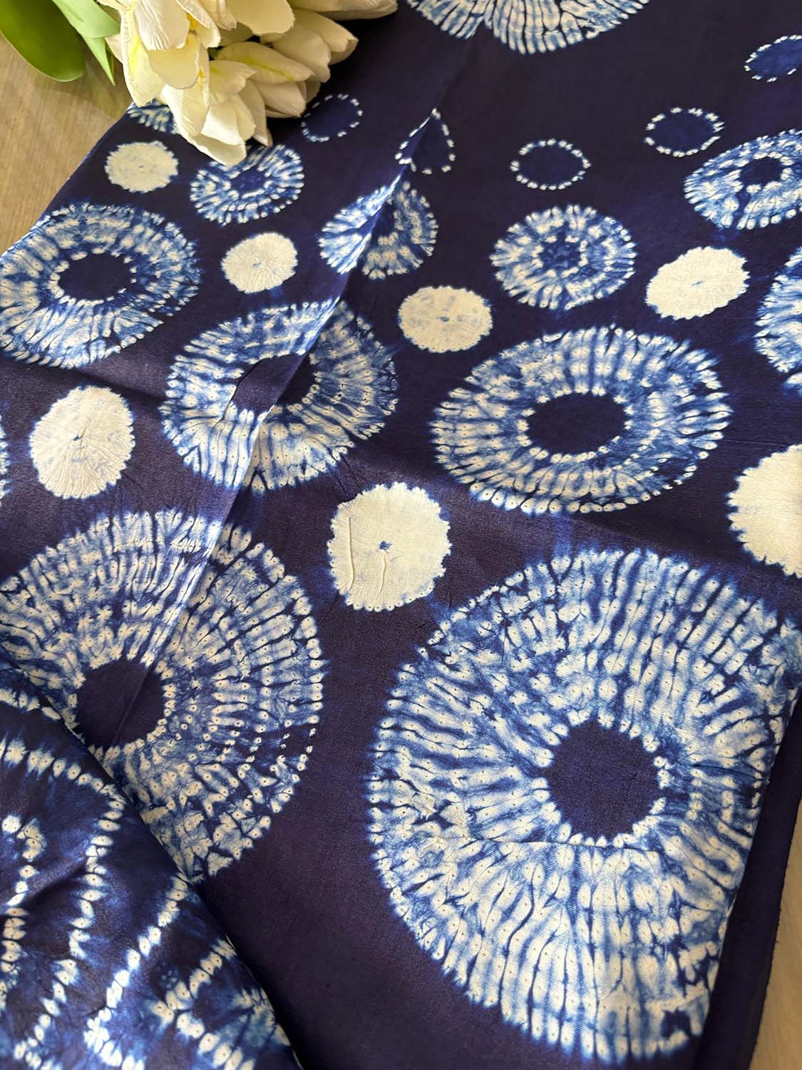 Blue Shibori Tie N Dye Pure Tussar Silk Hand Needle Work Kaftan - Luxurion World