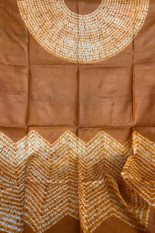 Orange Shibori Tie N Dye Pure Tussar Silk Hand Needle Work Kaftan - Luxurion World