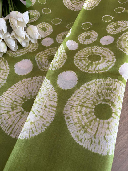 Green Shibori Tie N Dye Pure Tussar Silk Hand Needle Work Kaftan - Luxurion World