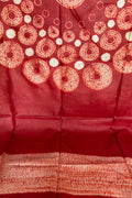 Red Shibori Tie N Dye Pure Tussar Silk Hand Needle Work Kaftan - Luxurion World