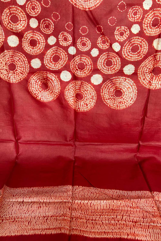 Red Shibori Tie N Dye Pure Tussar Silk Hand Needle Work Kaftan - Luxurion World