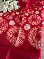 Red Shibori Tie N Dye Pure Tussar Silk Hand Needle Work Kaftan - Luxurion World