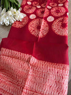 Red Shibori Tie N Dye Pure Tussar Silk Hand Needle Work Kaftan - Luxurion World