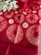Red Shibori Tie N Dye Pure Tussar Silk Hand Needle Work Kaftan - Luxurion World