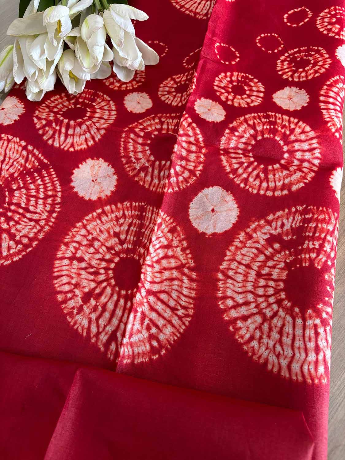 Red Shibori Tie N Dye Pure Tussar Silk Hand Needle Work Kaftan - Luxurion World