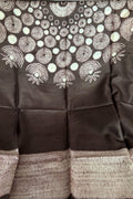 Brown Shibori Tie N Dye Pure Tussar Silk Hand Needle Work Kaftan - Luxurion World