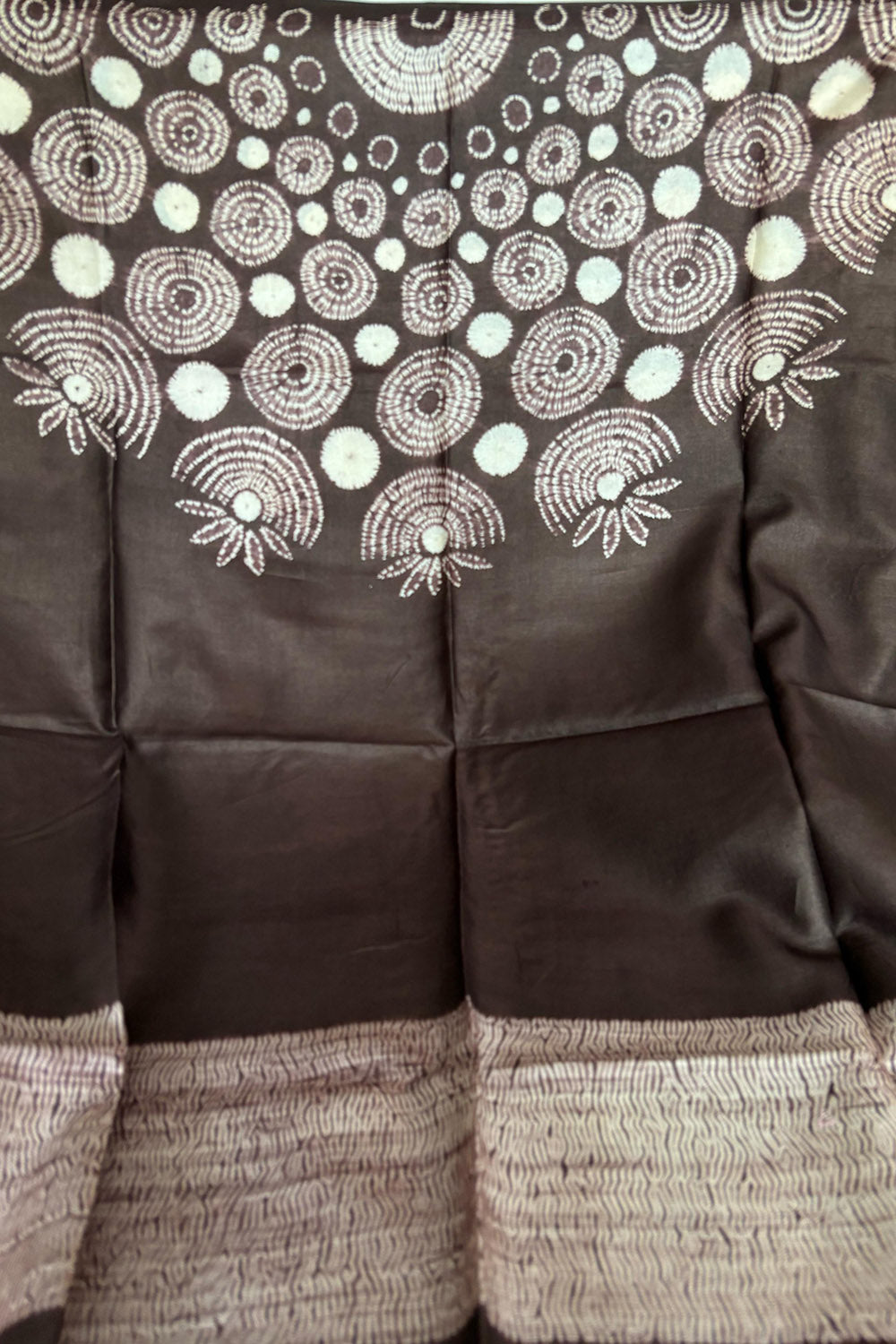 Brown Shibori Tie N Dye Pure Tussar Silk Hand Needle Work Kaftan - Luxurion World