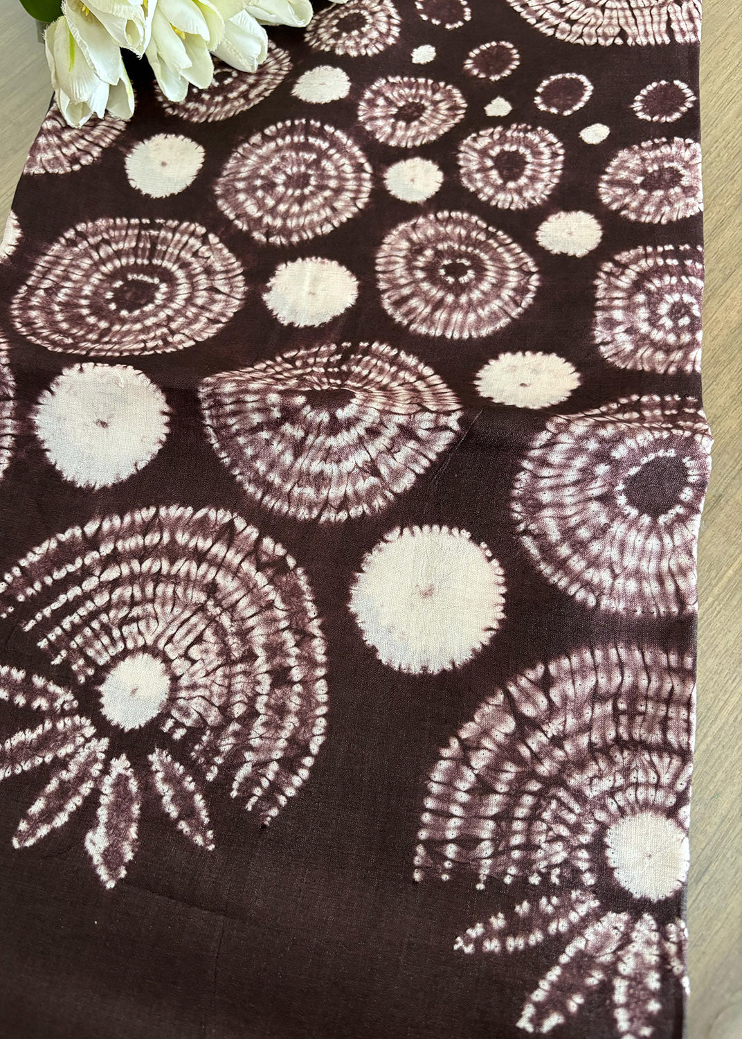 Brown Shibori Tie N Dye Pure Tussar Silk Hand Needle Work Kaftan - Luxurion World