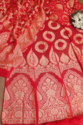 Stunning Red Banarasi Georgette Unstitched Lehenga Set - Luxurion World