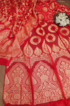 Stunning Red Banarasi Georgette Unstitched Lehenga Set - Luxurion World