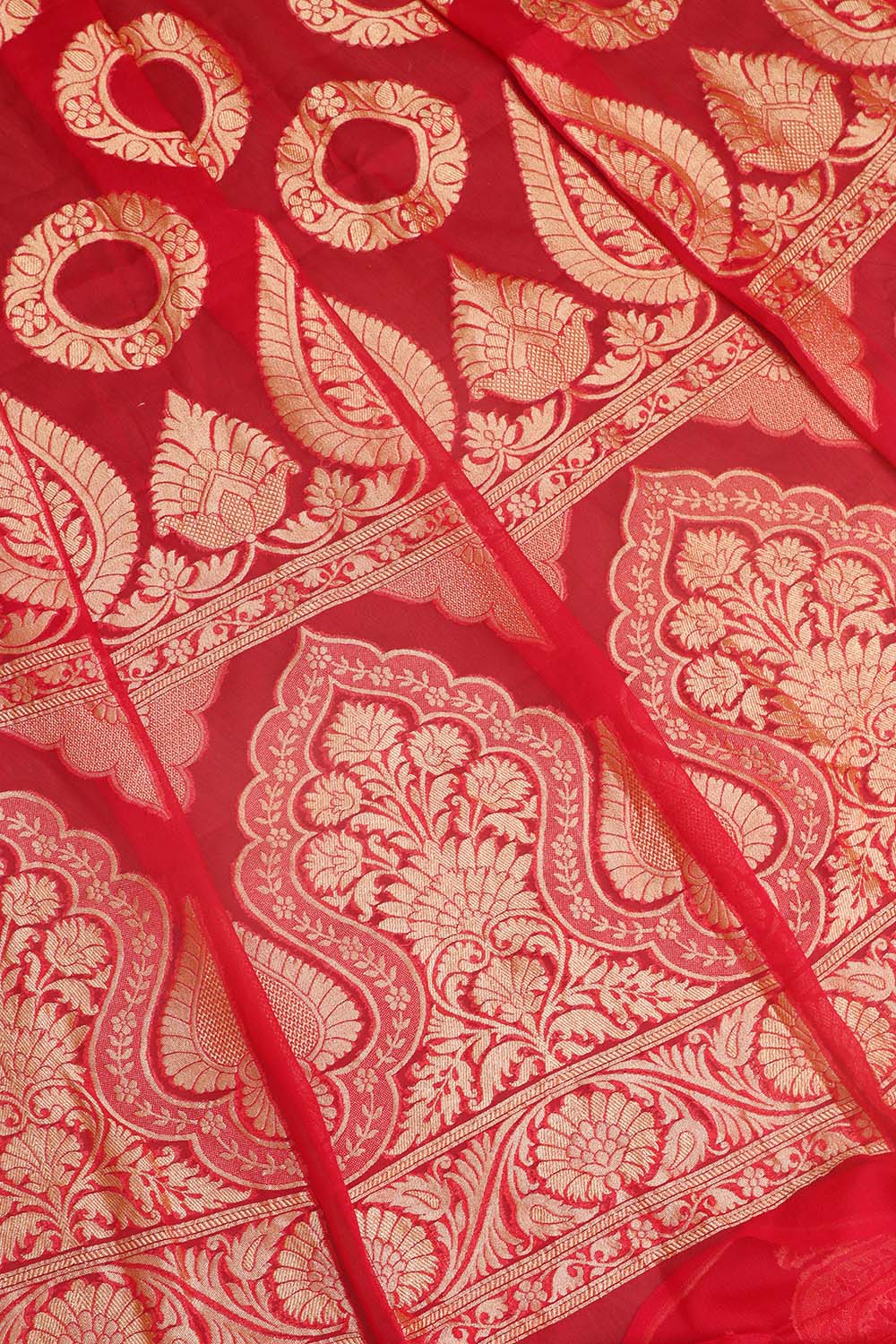 Stunning Red Banarasi Georgette Unstitched Lehenga Set - Luxurion World