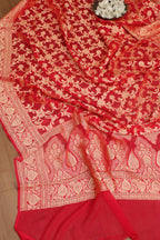 Stunning Red Banarasi Georgette Unstitched Lehenga Set - Luxurion World