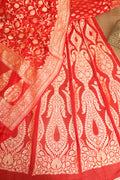 Stunning Red Banarasi Georgette Unstitched Lehenga Set - Luxurion World