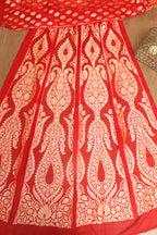 Stunning Red Banarasi Georgette Unstitched Lehenga Set - Luxurion World