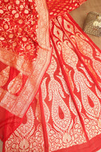 Stunning Red Banarasi Georgette Unstitched Lehenga Set - Luxurion World