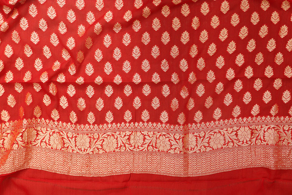 Stunning Red Banarasi Georgette Unstitched Lehenga Set - Luxurion World