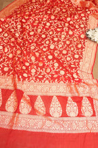 Stunning Red Banarasi Georgette Unstitched Lehenga Set - Luxurion World