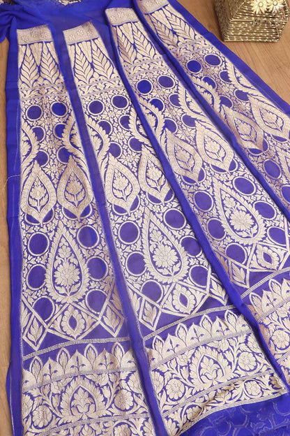 Elegant Purple Banarasi Georgette Unstitched Lehenga Set - Luxurion World