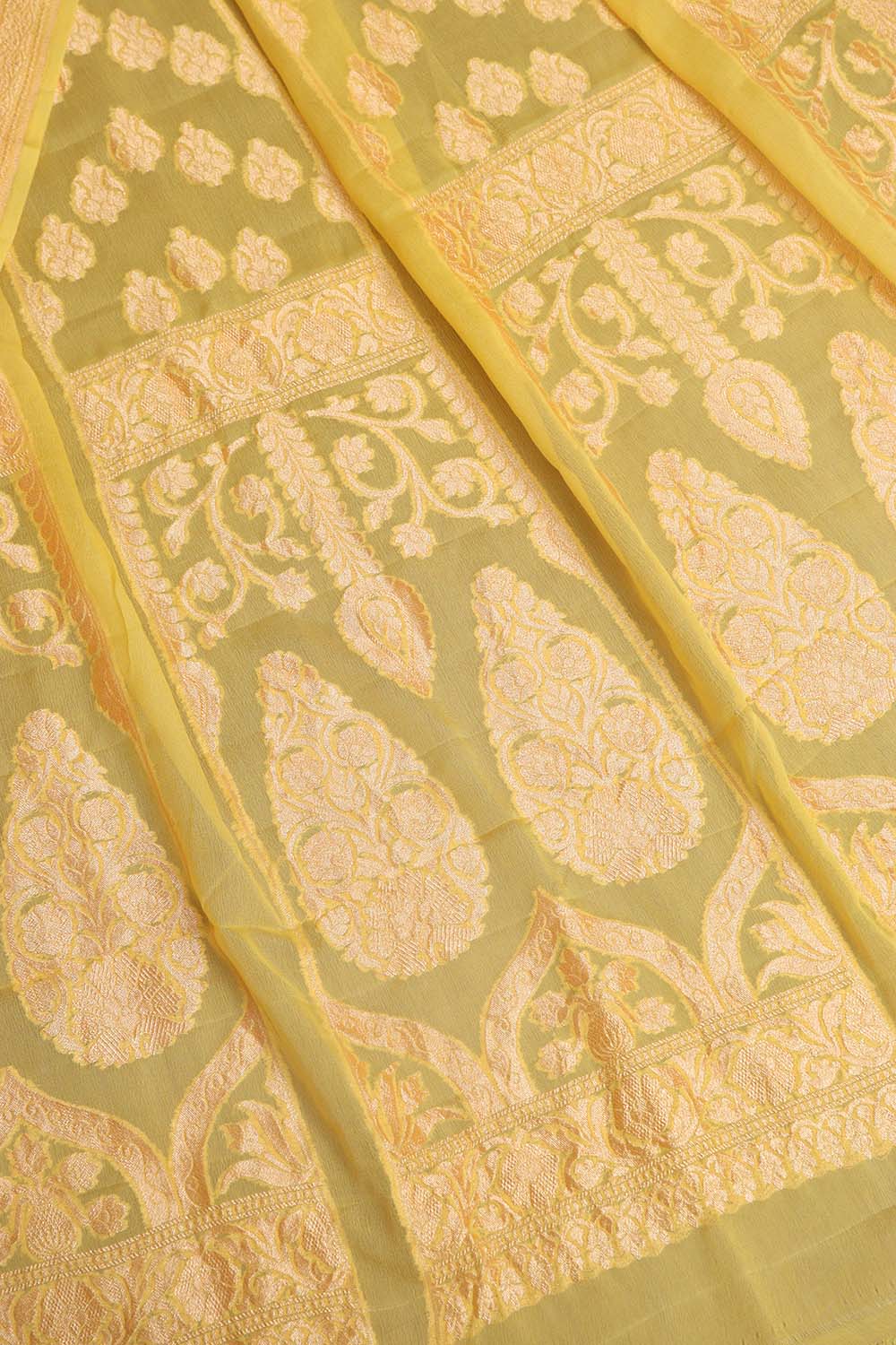 Yellow Banarasi Georgette Unstitched Lehenga Set - Luxurion World