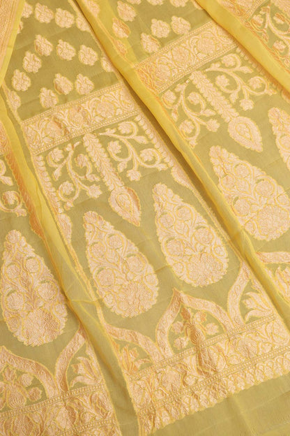 Yellow Banarasi Georgette Unstitched Lehenga Set - Luxurion World