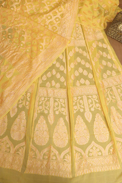 Yellow Banarasi Georgette Unstitched Lehenga Set - Luxurion World