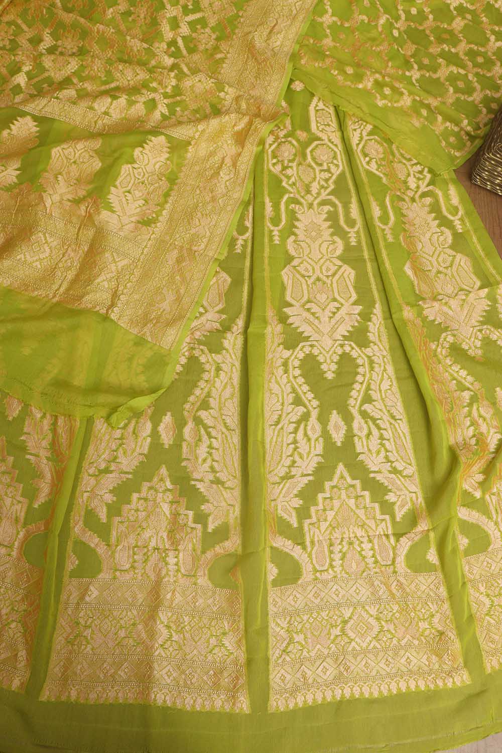 Stunning Green Banarasi Georgette Unstitched Lehenga Set - Luxurion World