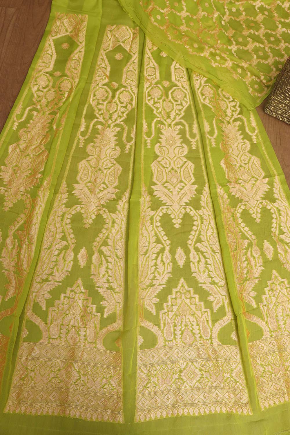 Stunning Green Banarasi Georgette Unstitched Lehenga Set - Luxurion World