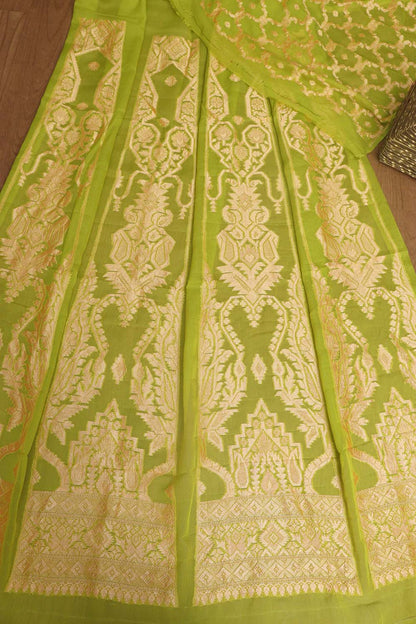 Stunning Green Banarasi Georgette Unstitched Lehenga Set - Luxurion World