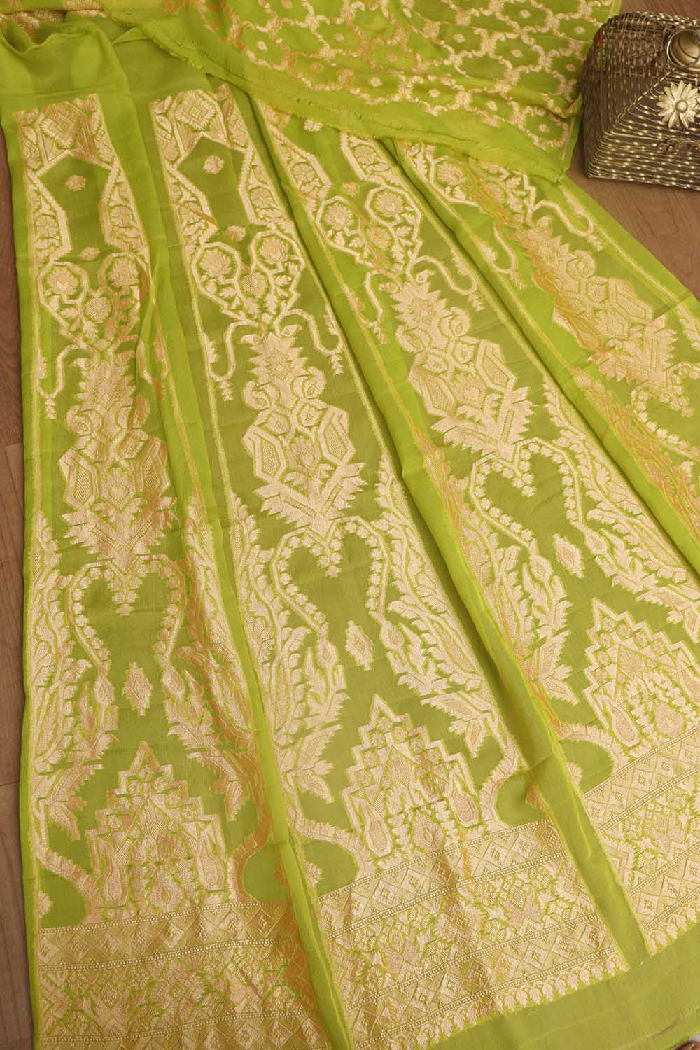 Stunning Green Banarasi Georgette Unstitched Lehenga Set - Luxurion World